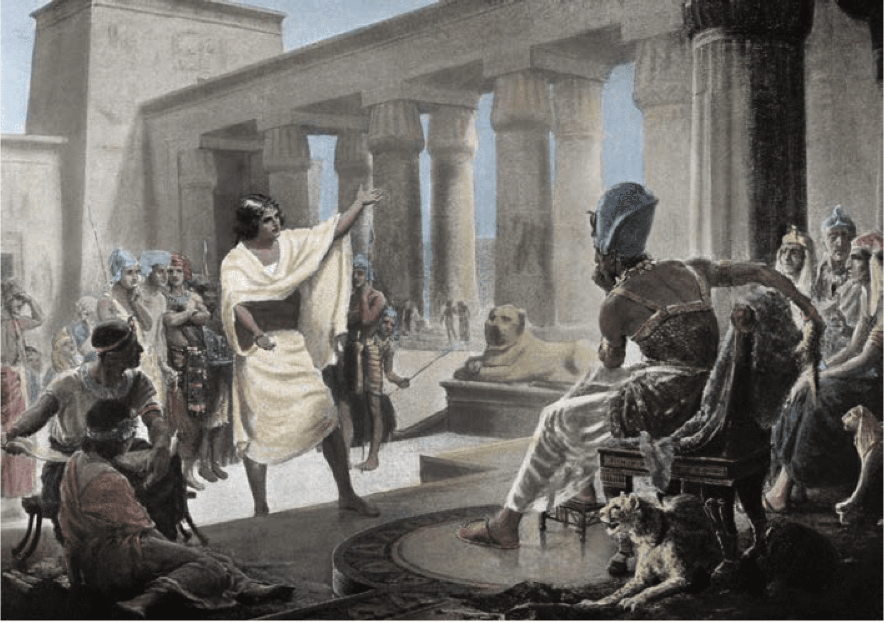 This colored engraving, titled, “Joseph interpreting Pharaoh’s Dream. Genesis 41:25-26” is a 19th century depiction of the famous scene.